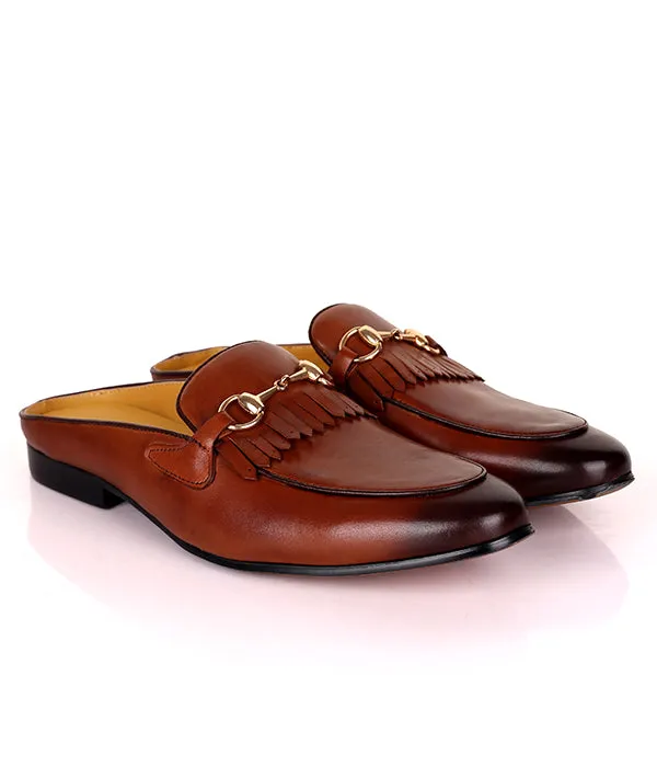 John Foster Kiltie Horsebit Leather Mule|Brown