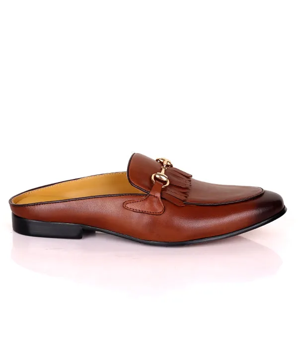 John Foster Kiltie Horsebit Leather Mule|Brown