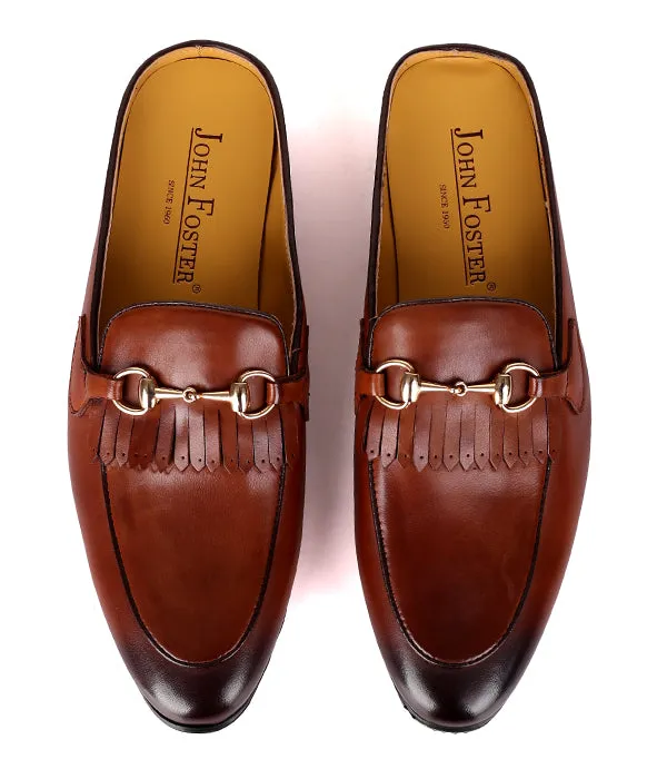 John Foster Kiltie Horsebit Leather Mule|Brown