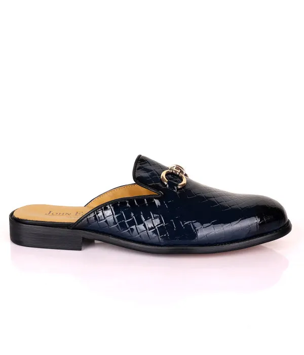 John Foster Patent Horsebit Leather Mule|Blue