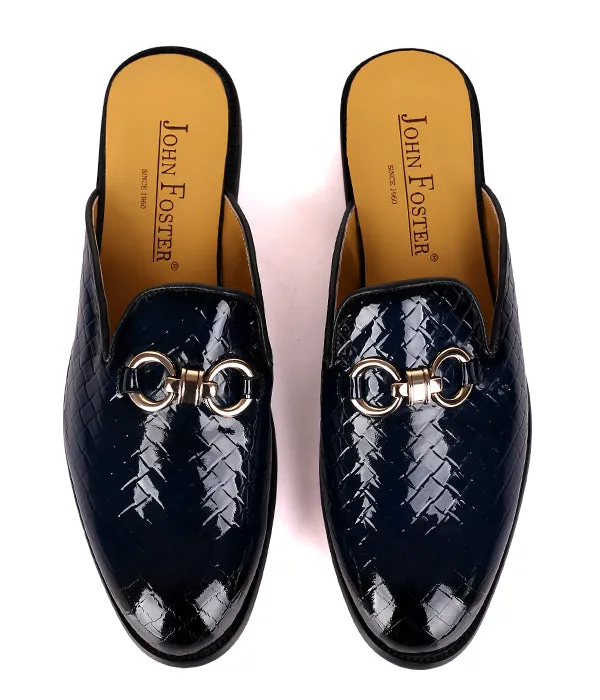 John Foster Patent Horsebit Leather Mule|Blue