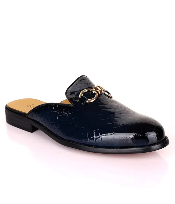 John Foster Patent Horsebit Leather Mule|Blue