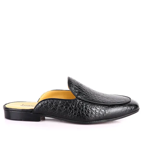 John Foster Seamless Croc Textured Design Mule|Black
