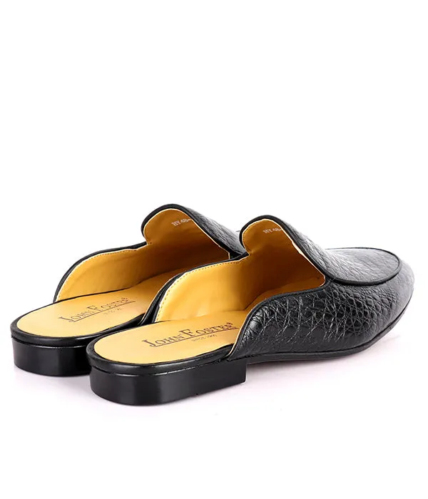 John Foster Seamless Croc Textured Design Mule|Black