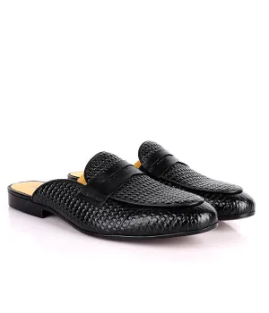 John Foster Square Dotted Penny Mules|Black
