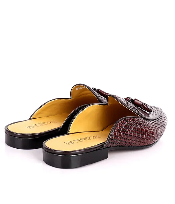 John Foster Woven Leather Tassel Mules|Coffee