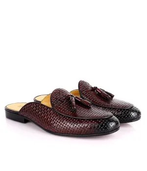 John Foster Woven Leather Tassel Mules|Coffee
