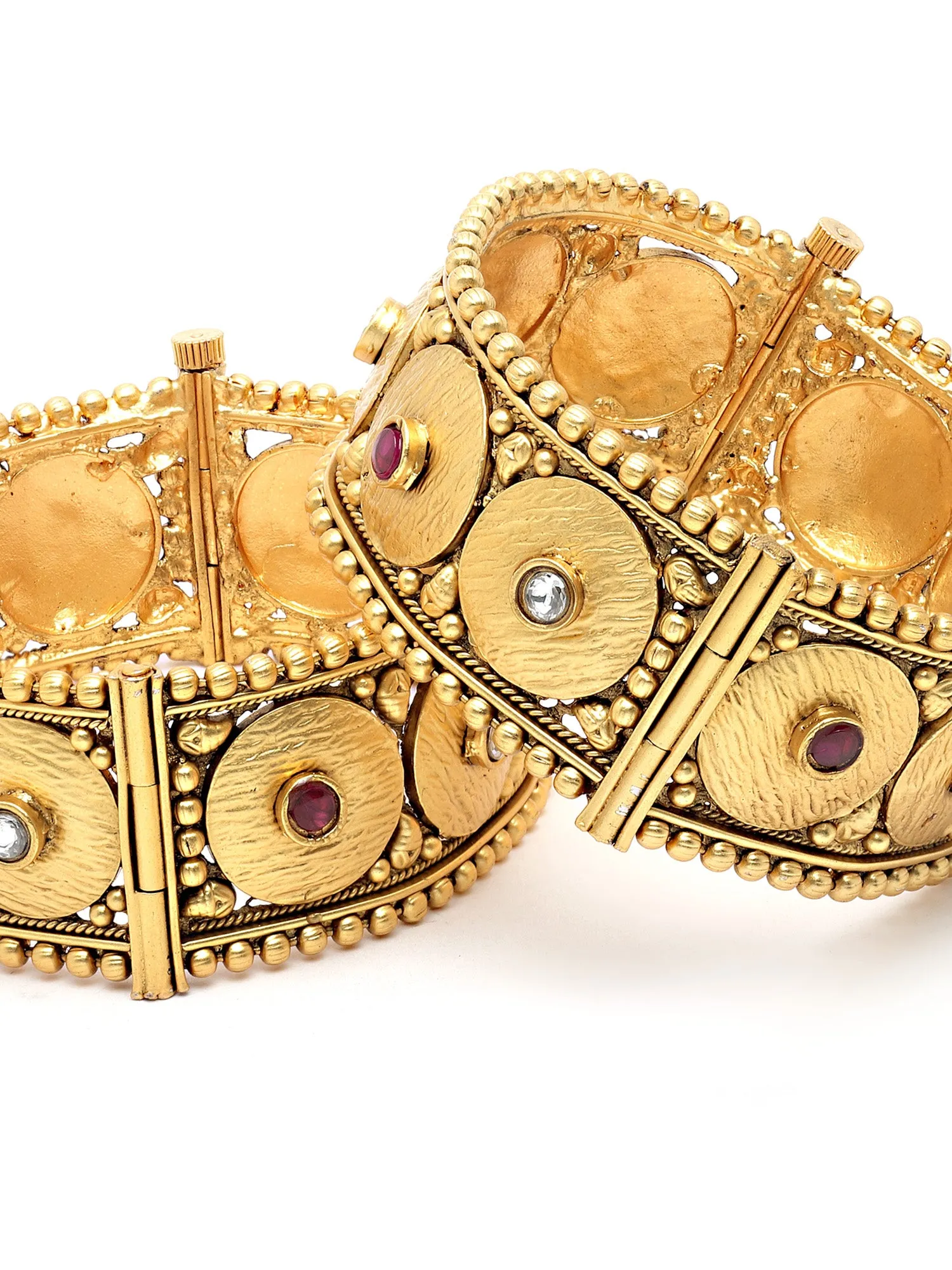 Karatcart Antique Gold Plated Rajwadi Temple Bangle Set for Women