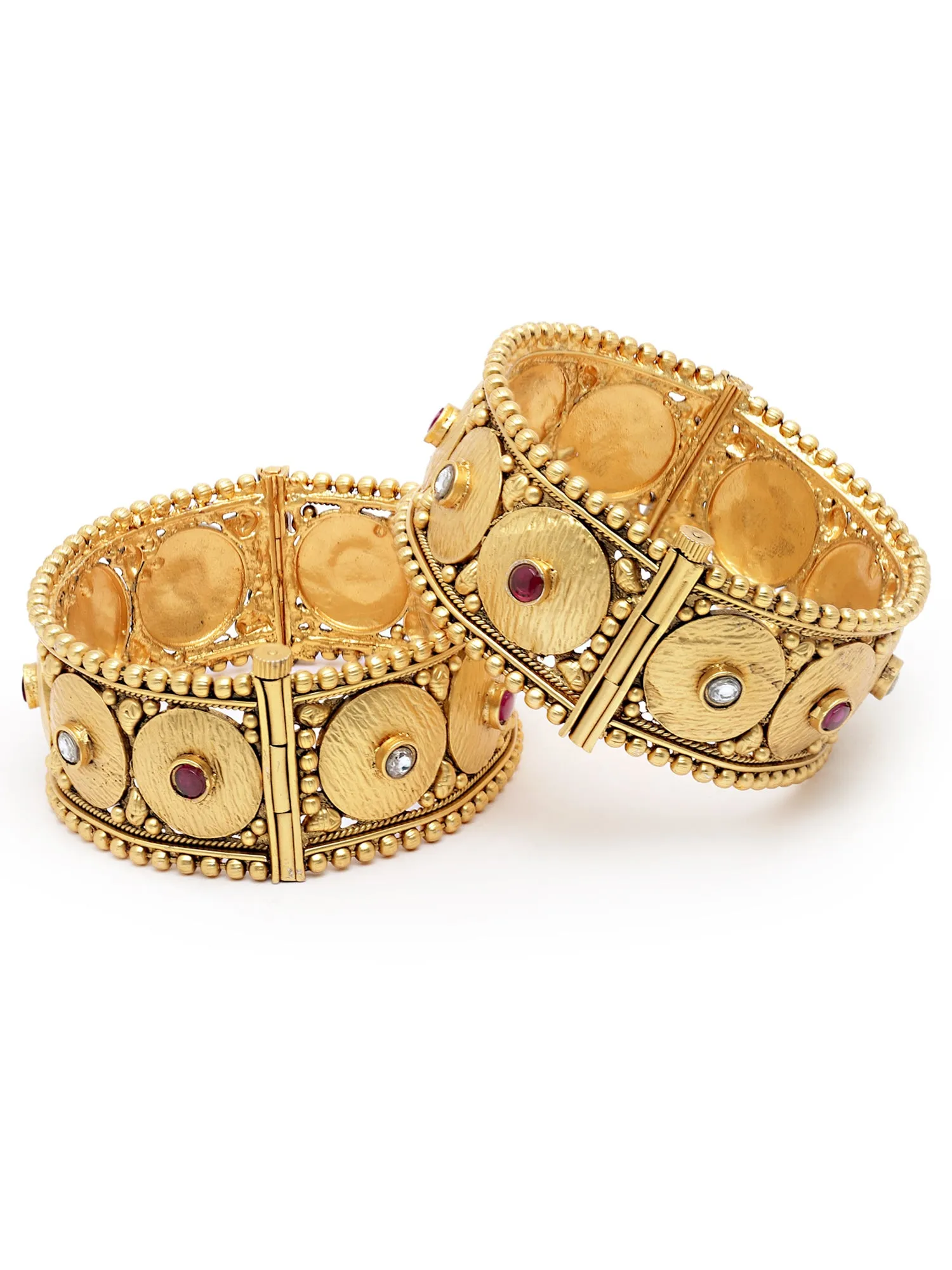 Karatcart Antique Gold Plated Rajwadi Temple Bangle Set for Women
