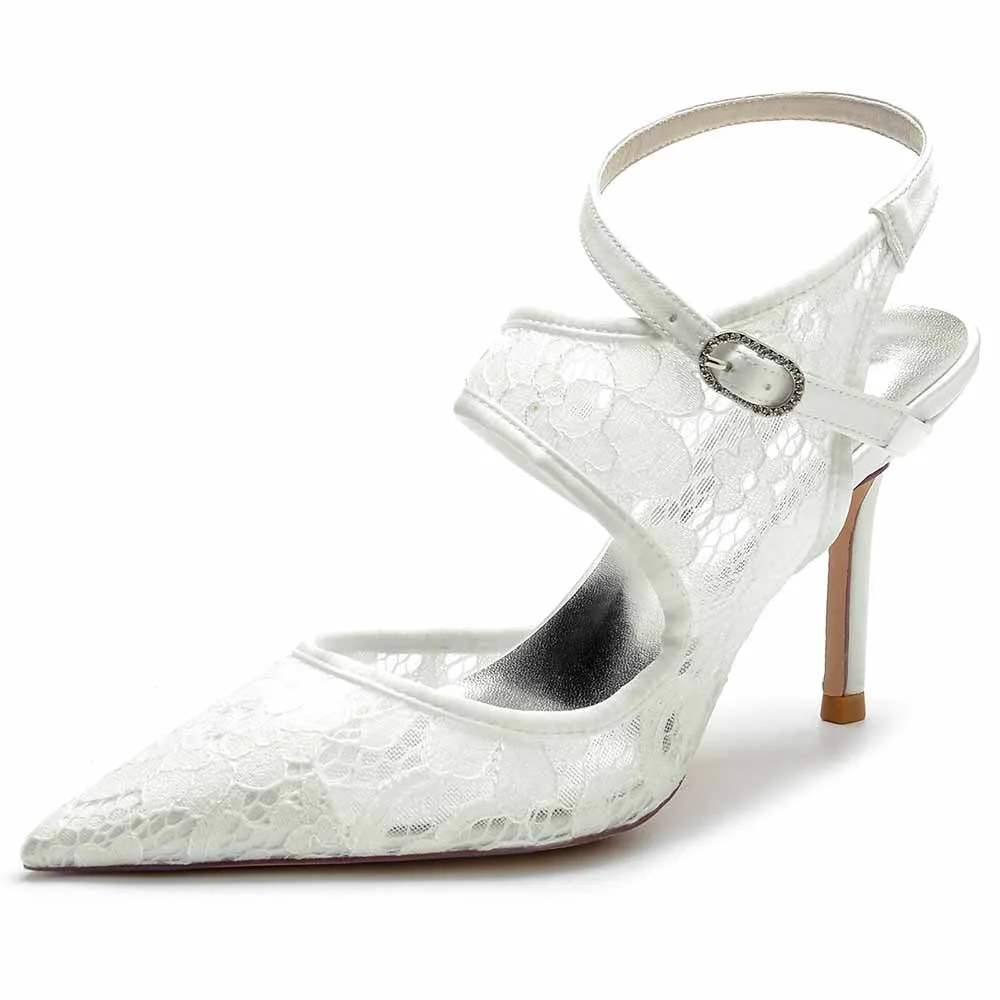 Lace Wedding Heels Ankle Strap Pumps Party Heeled Shoes