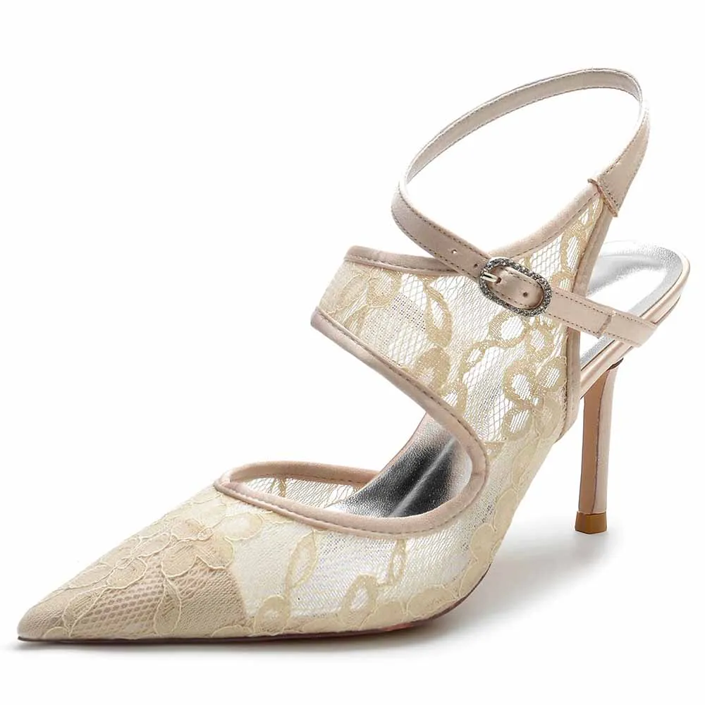 Lace Wedding Heels Ankle Strap Pumps Party Heeled Shoes