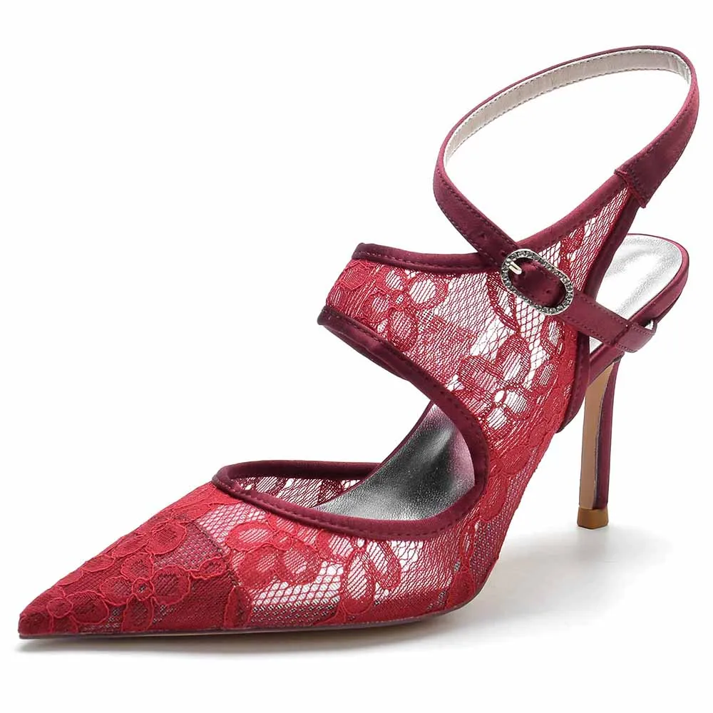 Lace Wedding Heels Ankle Strap Pumps Party Heeled Shoes