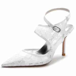 Lace Wedding Heels Ankle Strap Pumps Party Heeled Shoes