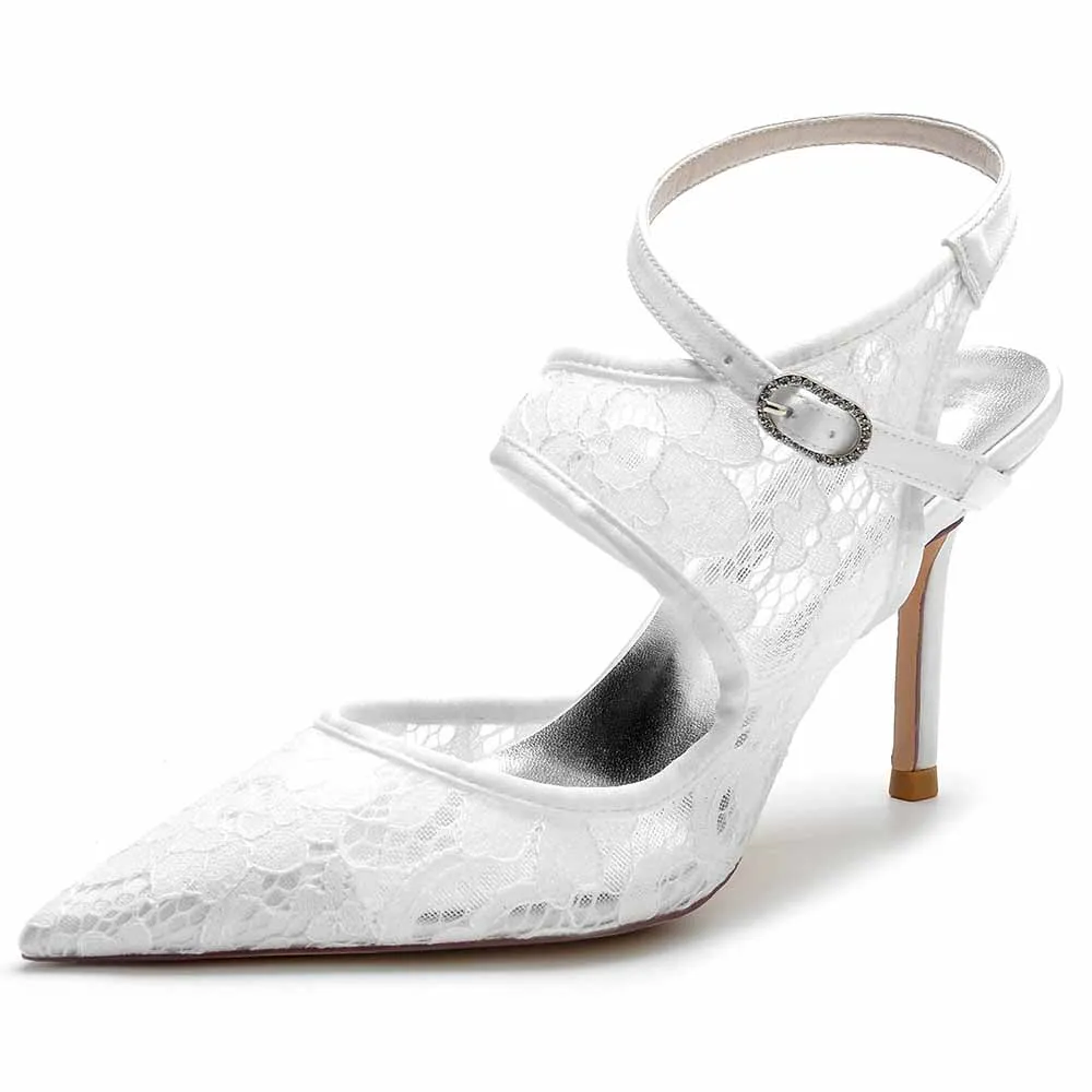 Lace Wedding Heels Ankle Strap Pumps Party Heeled Shoes