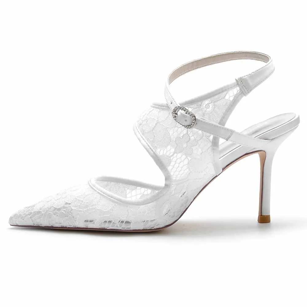 Lace Wedding Heels Ankle Strap Pumps Party Heeled Shoes