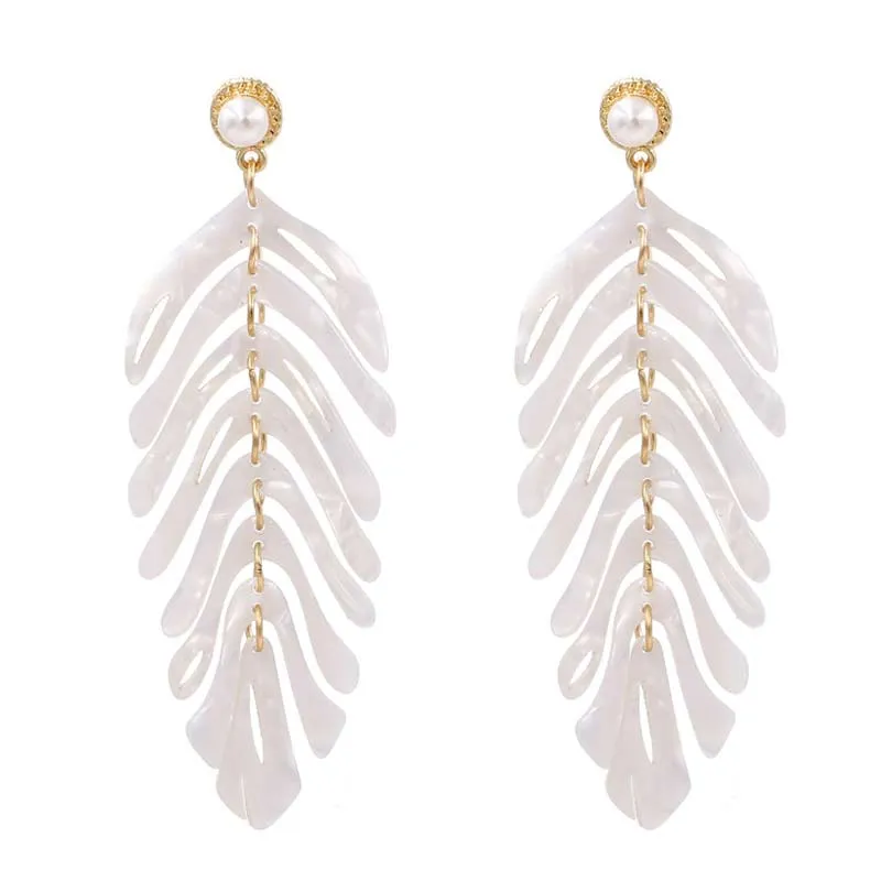 Leaf Pattern Beaded Acrylic Drop Earrings
