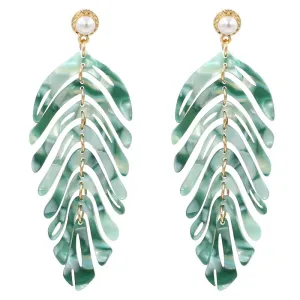 Leaf Pattern Beaded Acrylic Drop Earrings