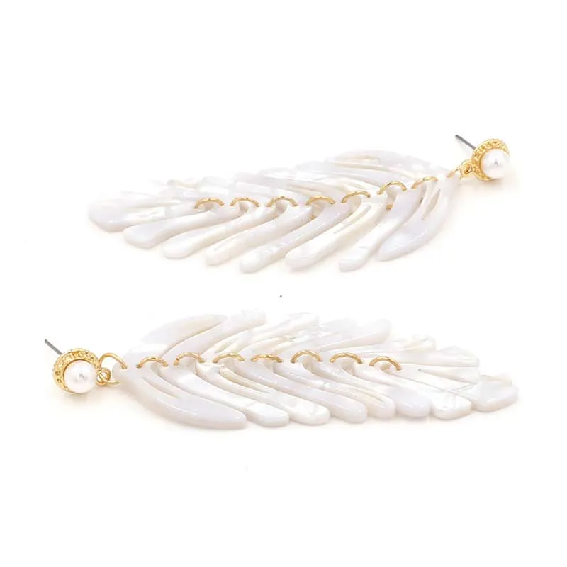 Leaf Pattern Beaded Acrylic Drop Earrings