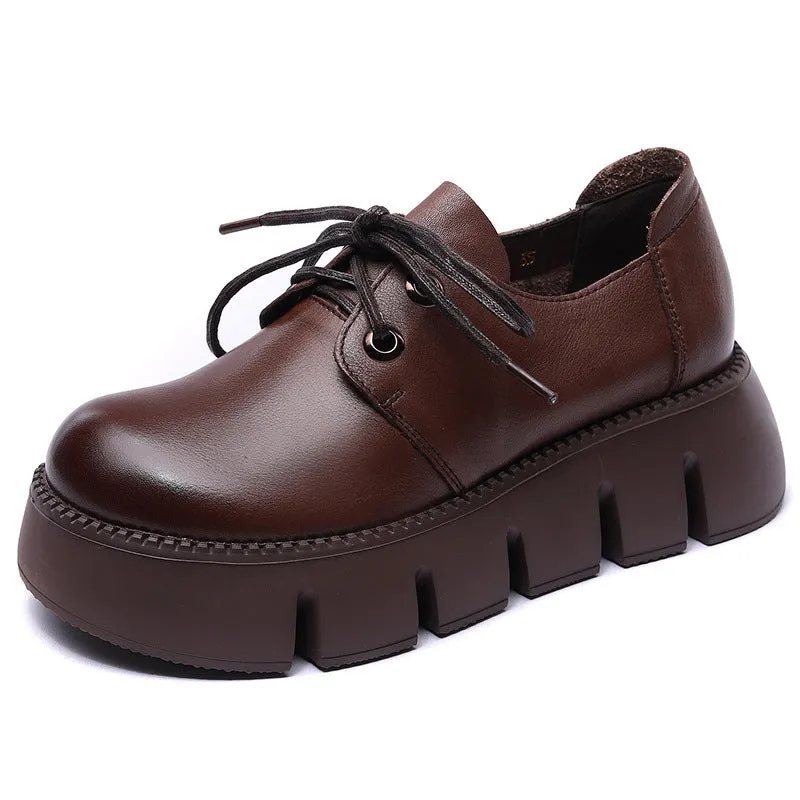 Leather Thick-soled Lace-up Women's Shoes Simple All-match Retro Handmade Shoes