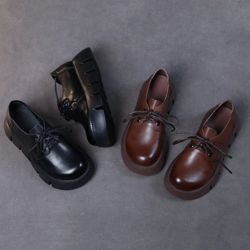 Leather Thick-soled Lace-up Women's Shoes Simple All-match Retro Handmade Shoes