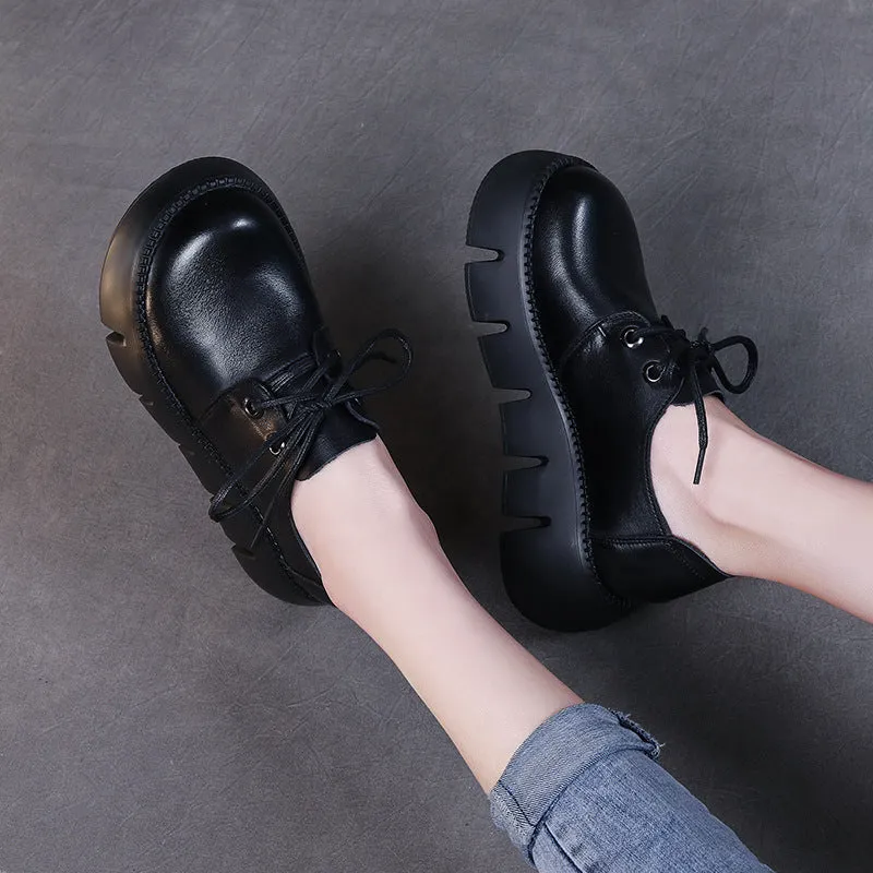 Leather Thick-soled Lace-up Women's Shoes Simple All-match Retro Handmade Shoes