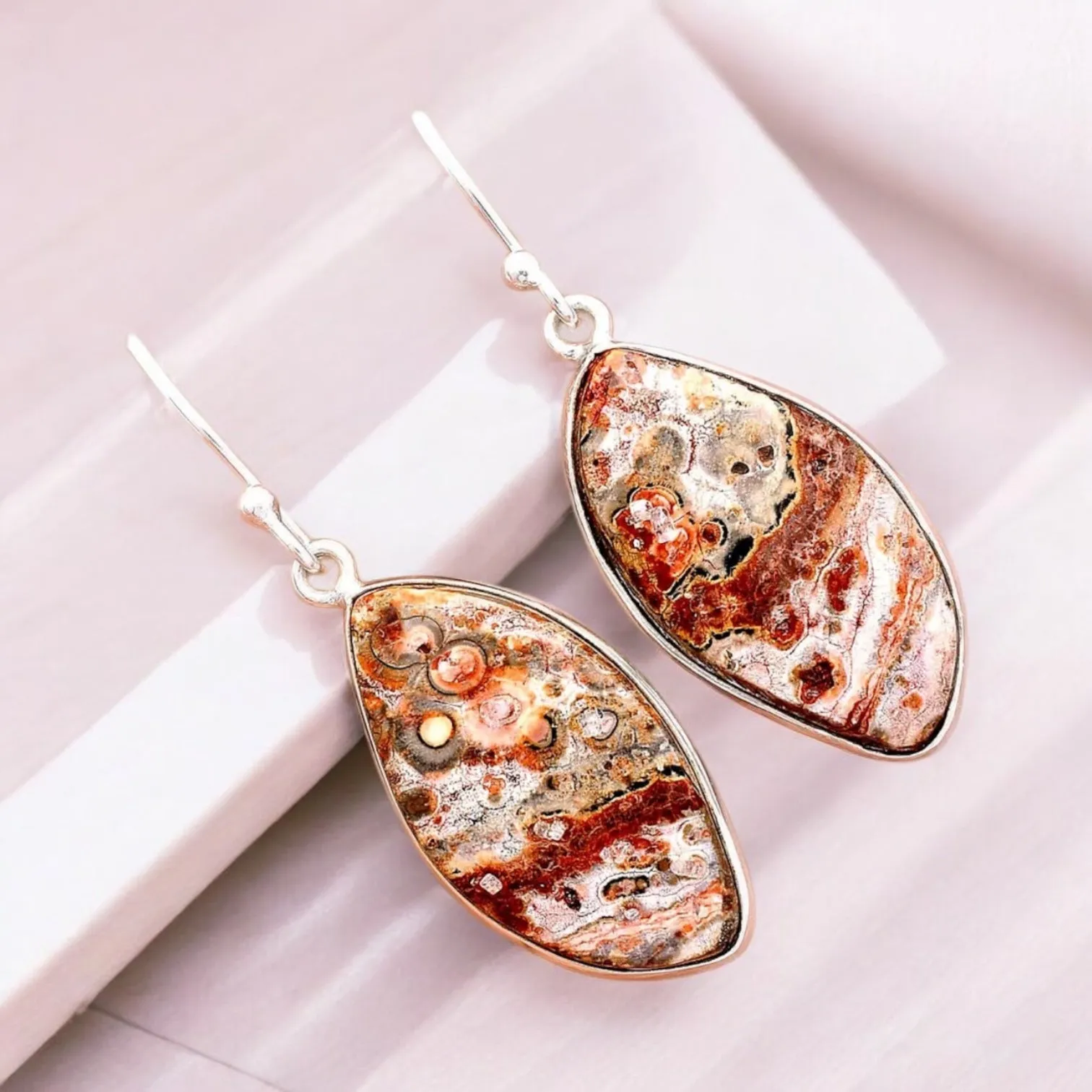 Leopardskin Jasper Solid 925 Sterling Silver Earrings
