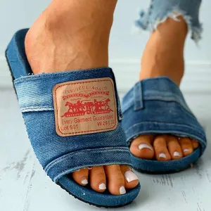 Letter Print Denim Flat Sandals