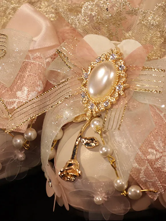 Lolita Wedding Dress Lolita Footwear Pink Pearls Bows Fringe PU Leather Chunky Heel Lolita Pumps