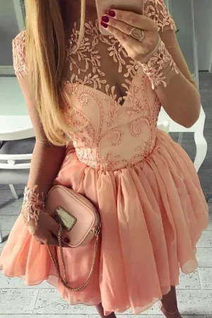 Long Sleeves Appliques Homecoming Dress Party Dresses with Beading, MH356