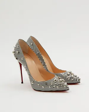 Louboutin Black/White Stripe Aimanta 100 Heels - 39