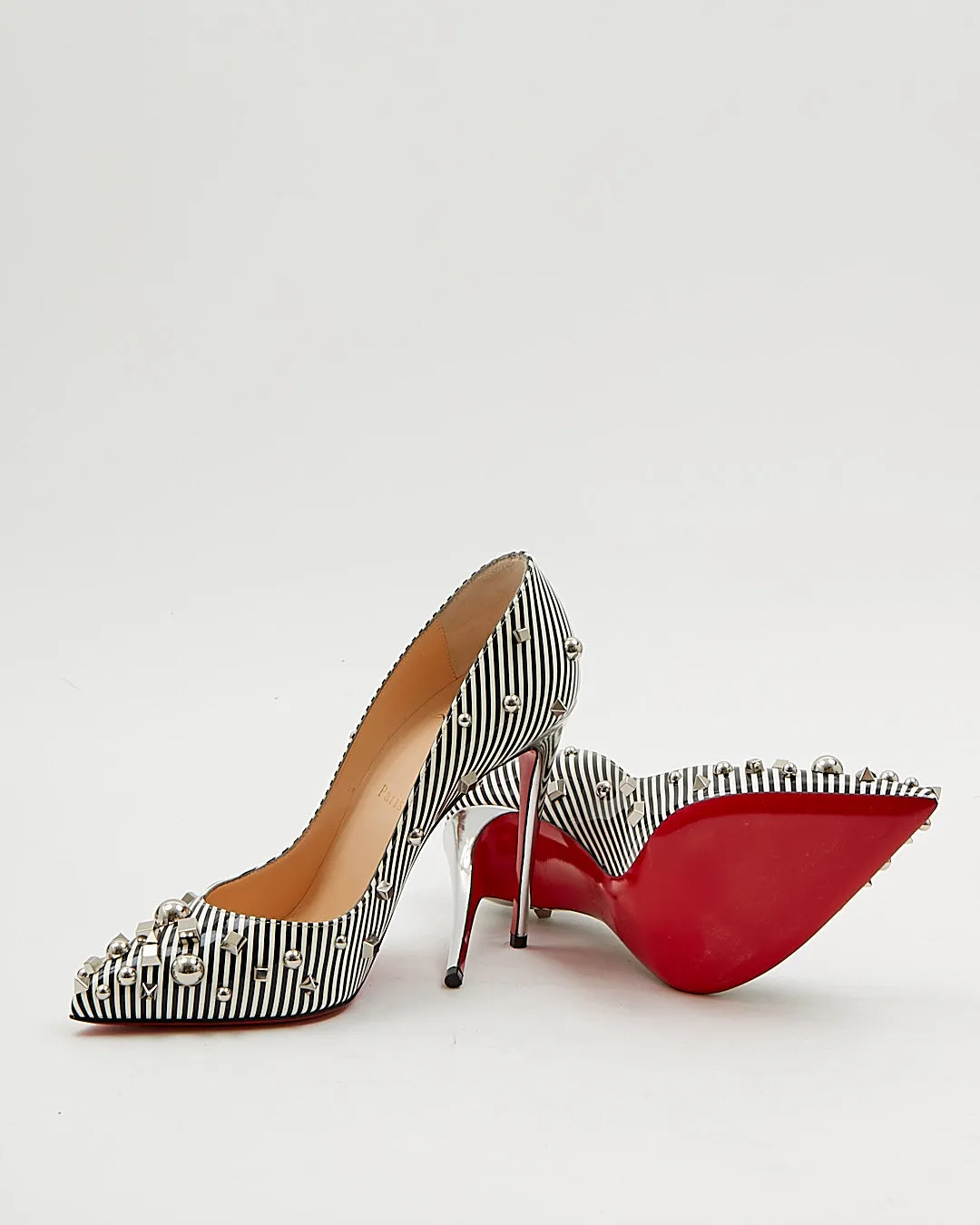 Louboutin Black/White Stripe Aimanta 100 Heels - 39