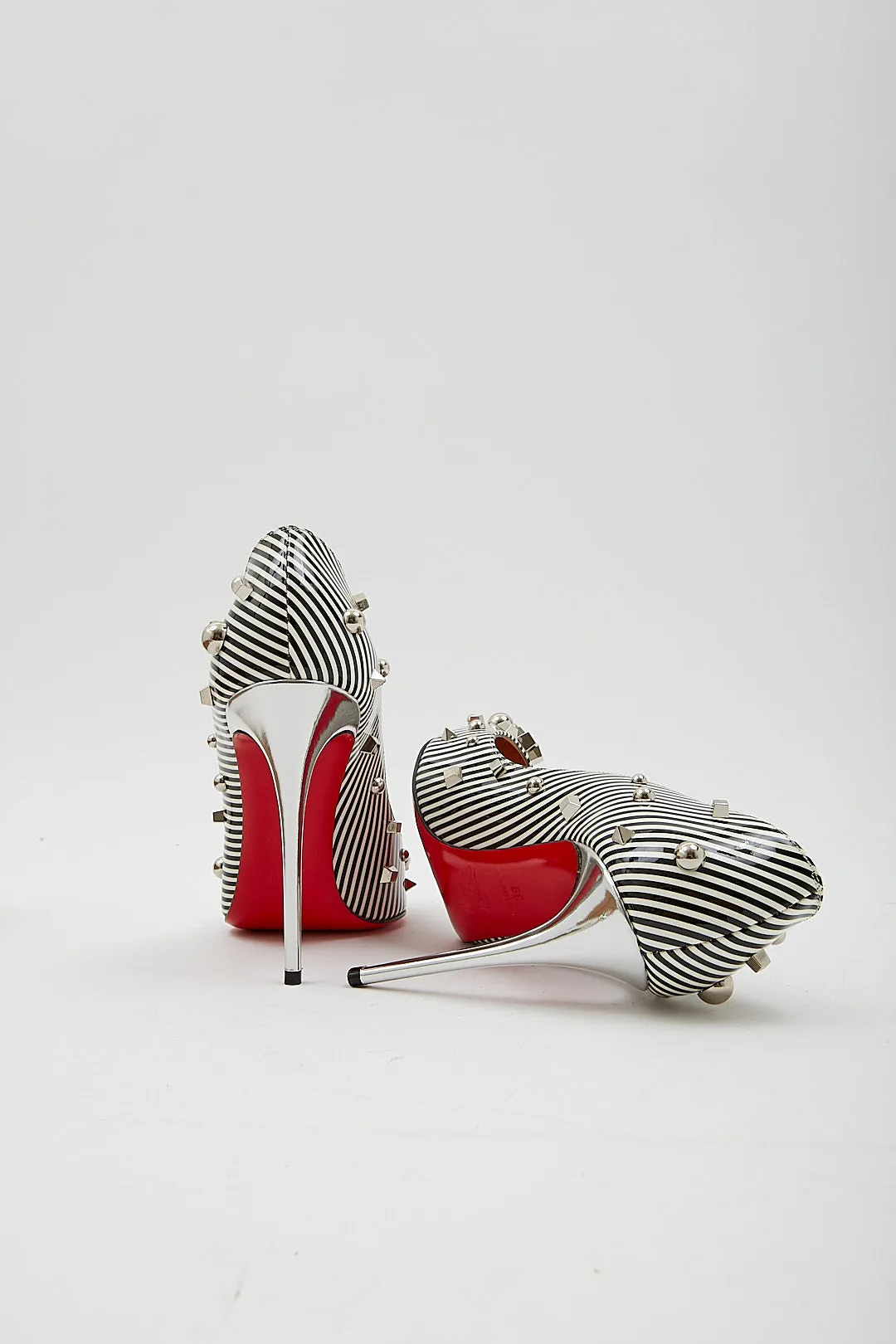 Louboutin Black/White Stripe Aimanta 100 Heels - 39