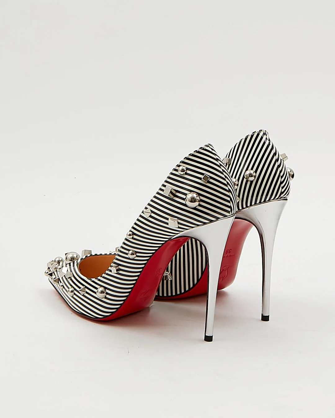 Louboutin Black/White Stripe Aimanta 100 Heels - 39