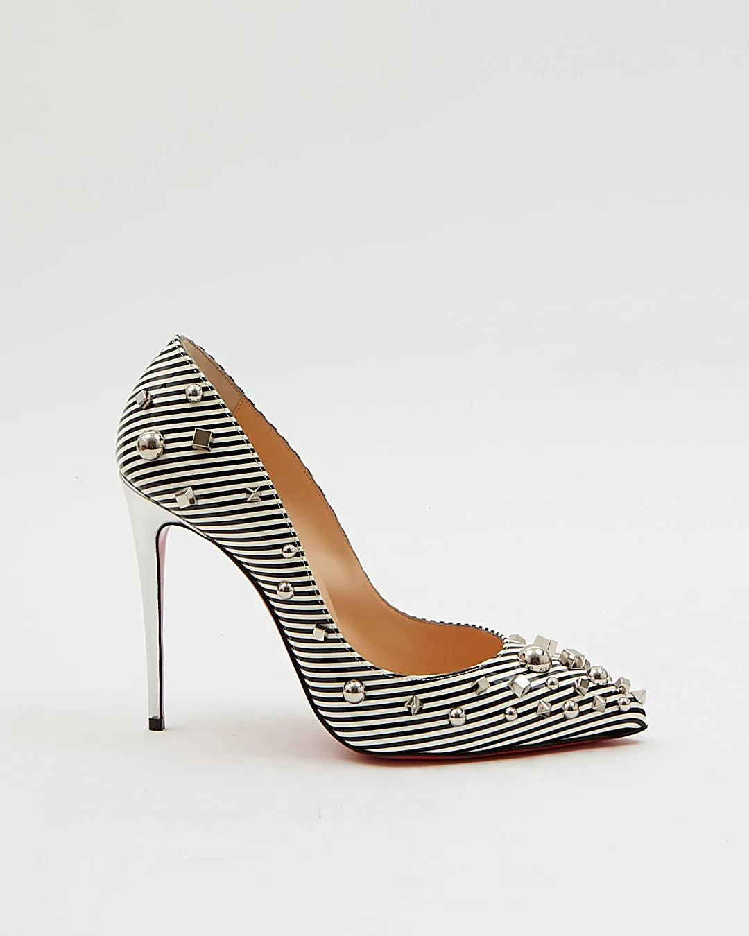 Louboutin Black/White Stripe Aimanta 100 Heels - 39