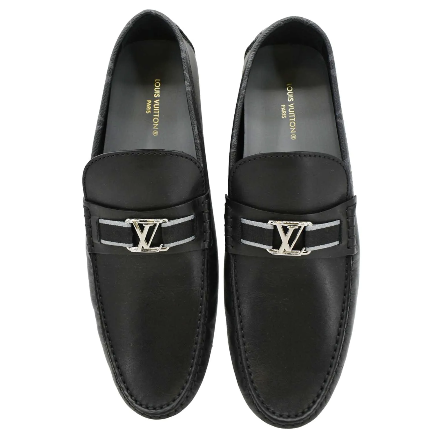 LOUIS VUITTON Hockenheim Moccasin Leather Loafers Black US 10