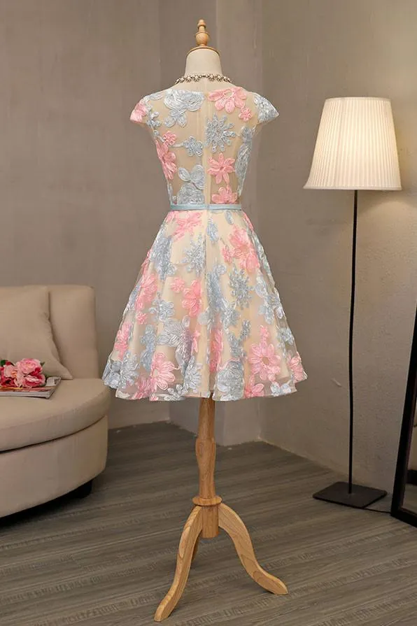 Lovely Lace Flowers Knee Length Simple Pretty Party Dress, Cute Homecoming Dress