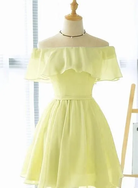Lovely Short Chiffon Off Shoulder Simple Party Dress, Knee Length Formal Dress