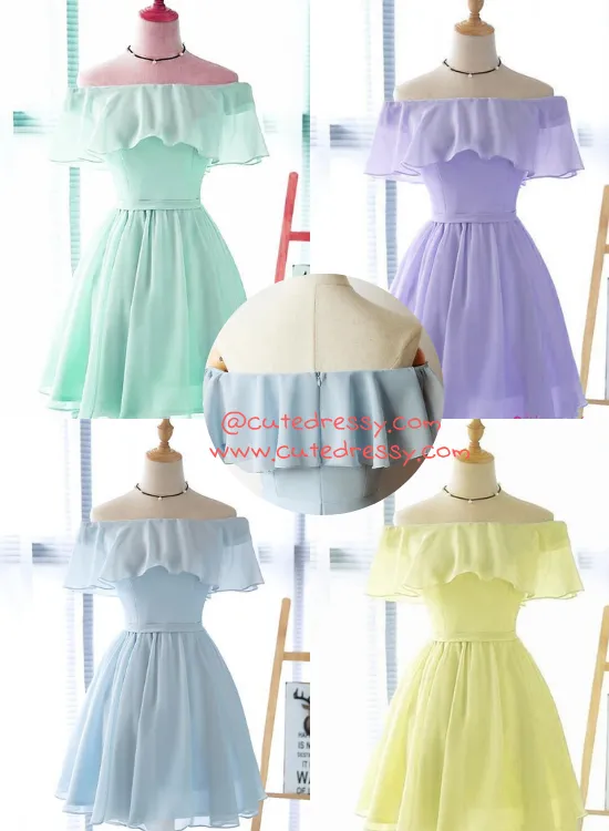 Lovely Short Chiffon Off Shoulder Simple Party Dress, Knee Length Formal Dress