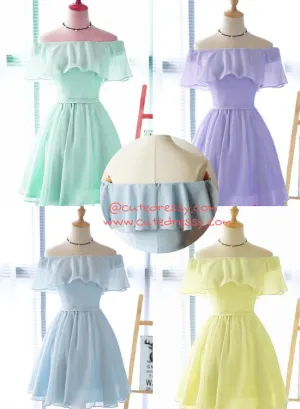 Lovely Short Chiffon Off Shoulder Simple Party Dress, Knee Length Formal Dress