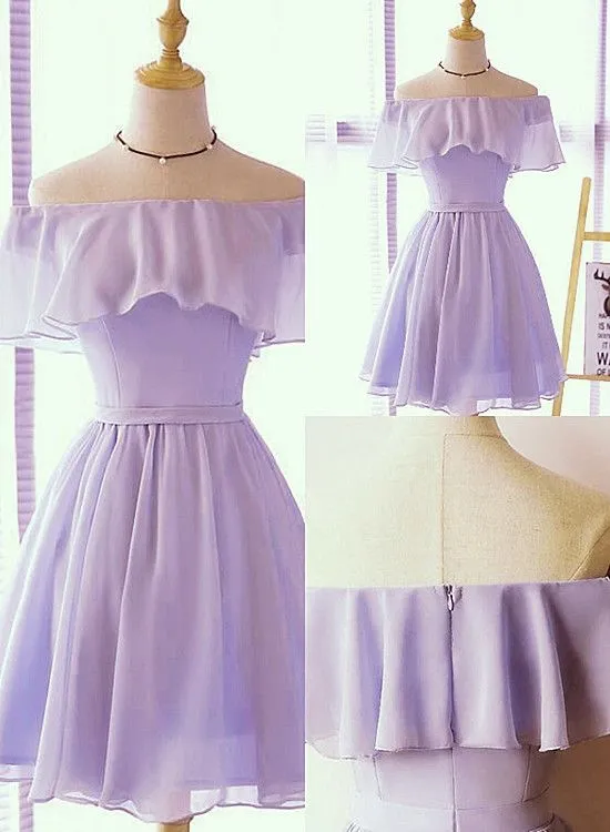 Lovely Short Chiffon Off Shoulder Simple Party Dress, Knee Length Formal Dress
