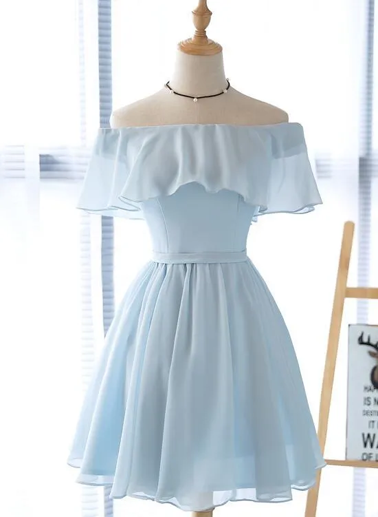 Lovely Short Chiffon Off Shoulder Simple Party Dress, Knee Length Formal Dress