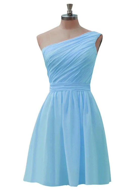 Lovely Simple Short Chiffon One Shoulder Bridesmaid Dress, Cute Party Dress