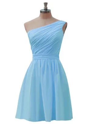 Lovely Simple Short Chiffon One Shoulder Bridesmaid Dress, Cute Party Dress
