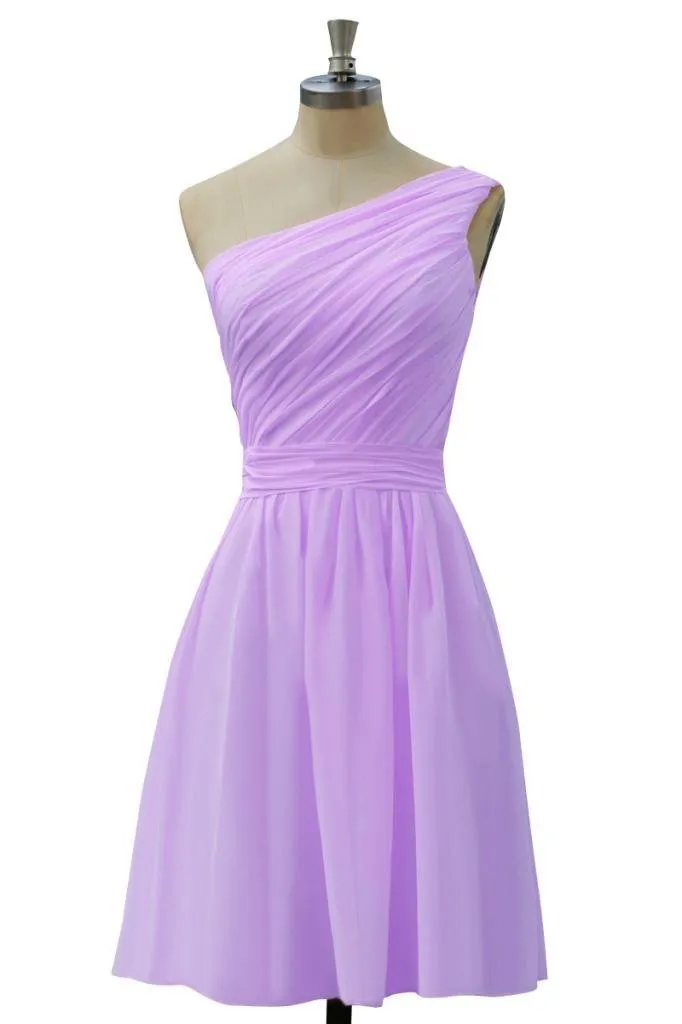 Lovely Simple Short Chiffon One Shoulder Bridesmaid Dress, Cute Party Dress