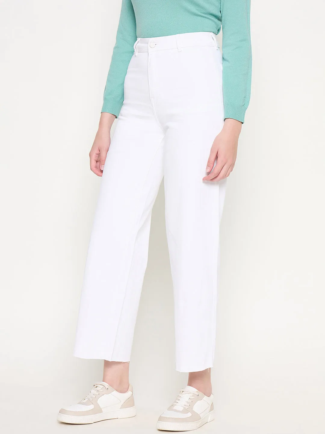 Madame White Wide Leg Cotton Blend Denim
