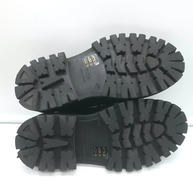 Maje Medallion Platform Penny Loafers Black Leather Size 38