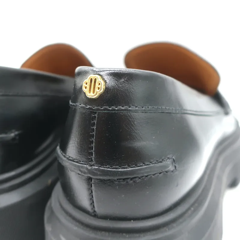 Maje Medallion Platform Penny Loafers Black Leather Size 38