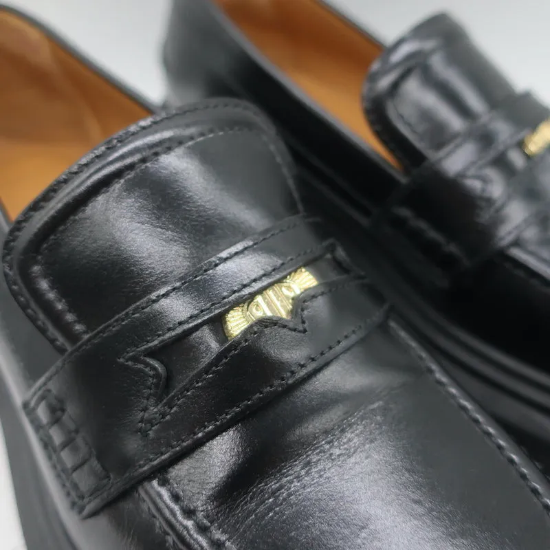 Maje Medallion Platform Penny Loafers Black Leather Size 38