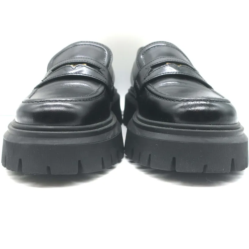 Maje Medallion Platform Penny Loafers Black Leather Size 38