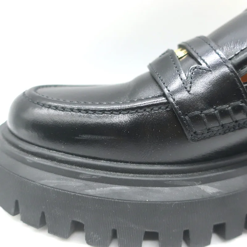 Maje Medallion Platform Penny Loafers Black Leather Size 38